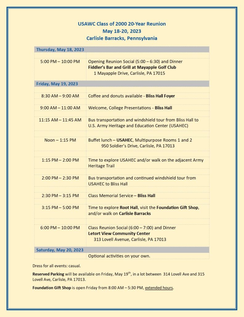 Agenda | Army War College Foundation, INC.